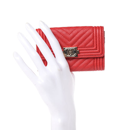 Chanel Caviar Chevron Quilted Boy Flap Card Holder Red 2 of 9