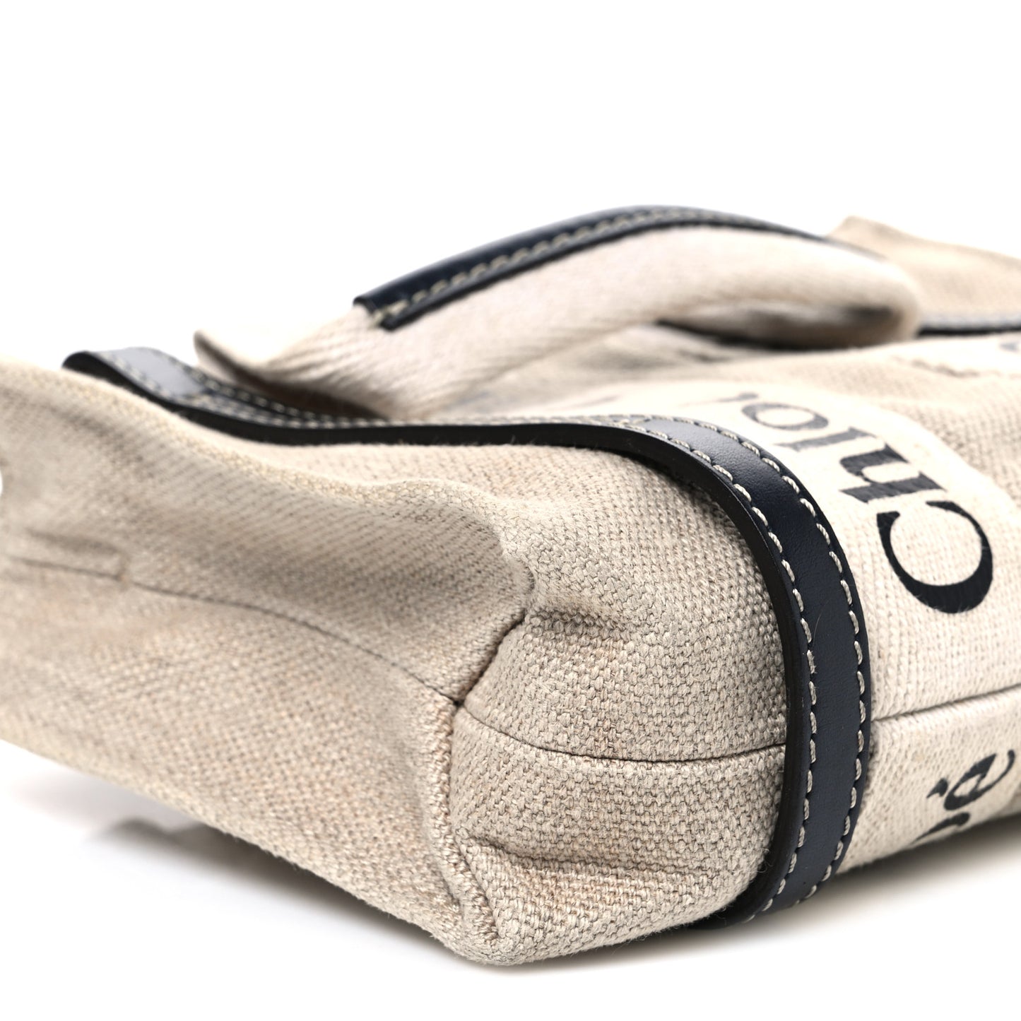 Linen Calfskin Mini Woody Ribbon Tote White Navy