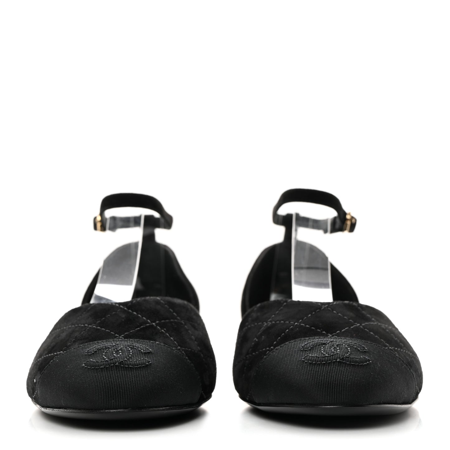 Suede Grosgrain Cap Toe CC Mary Jane Flats 37 Black