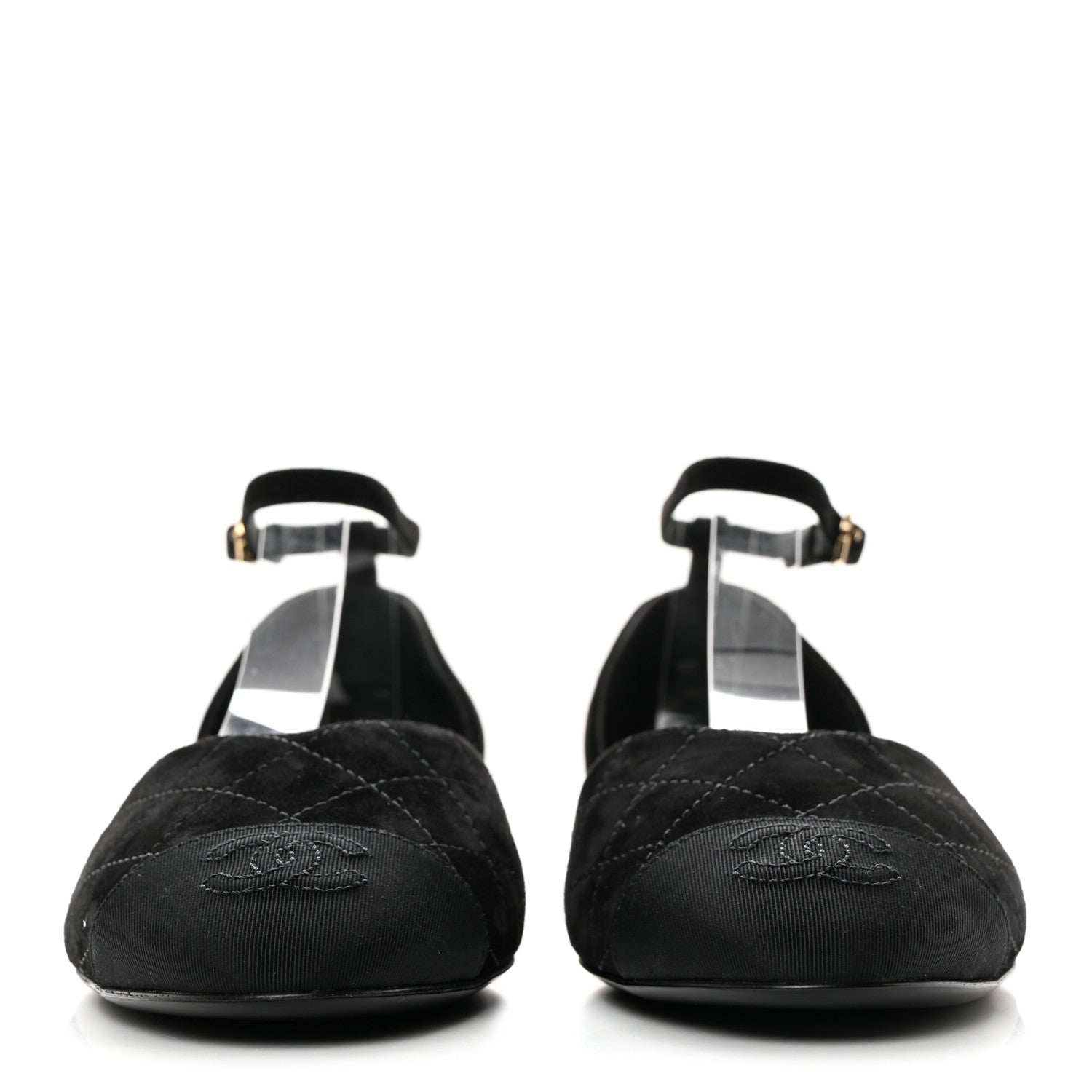 Chanel Suede Grosgrain Cap Toe CC Mary Jane Flats 37 Black 2 of 9