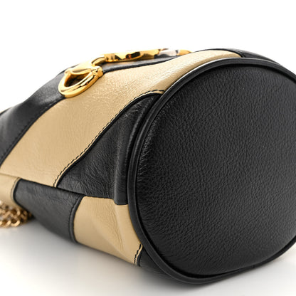 Gucci Calfskin Diagonal Striped Mini Zumi Bucket Bag Black Beige 8 of 9