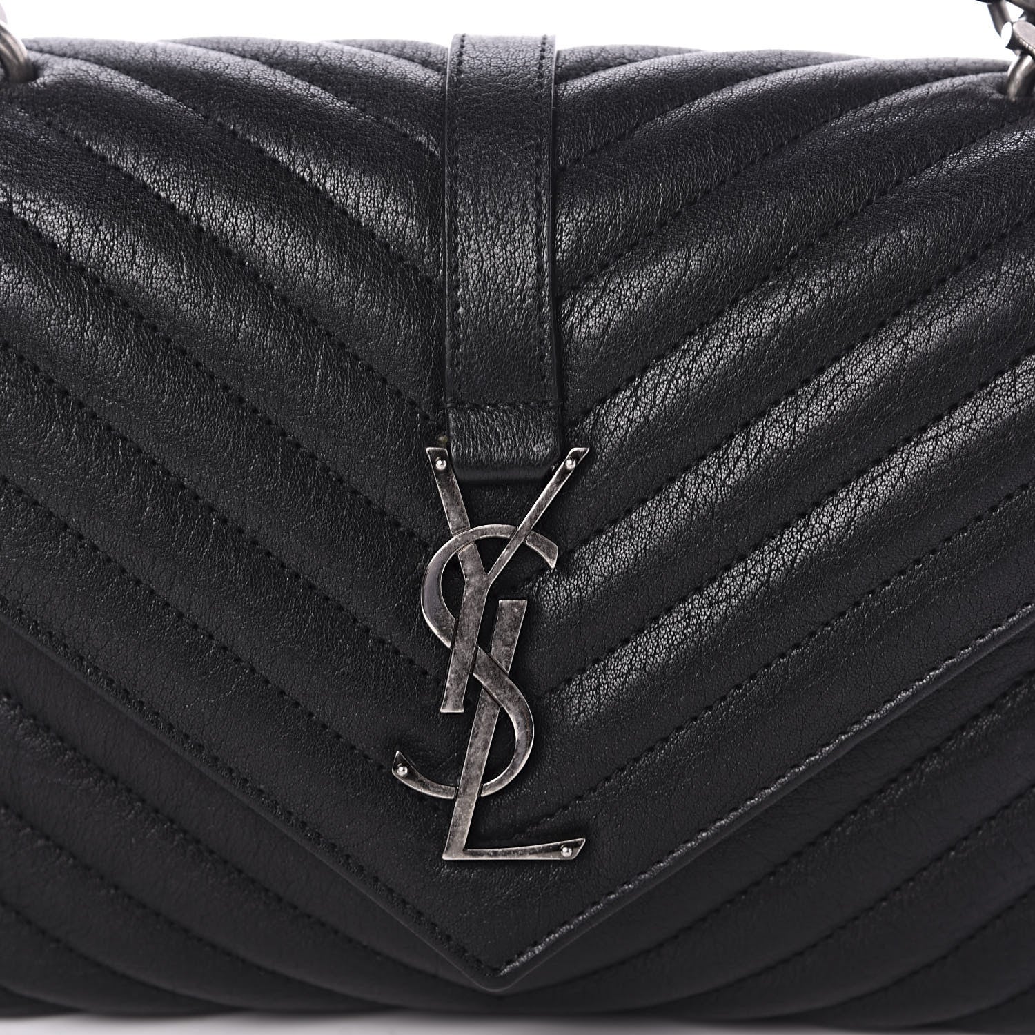 Saint Laurent Sheepskin Matelasse Chevron Monogram Medium College Bag Black 9 of 9