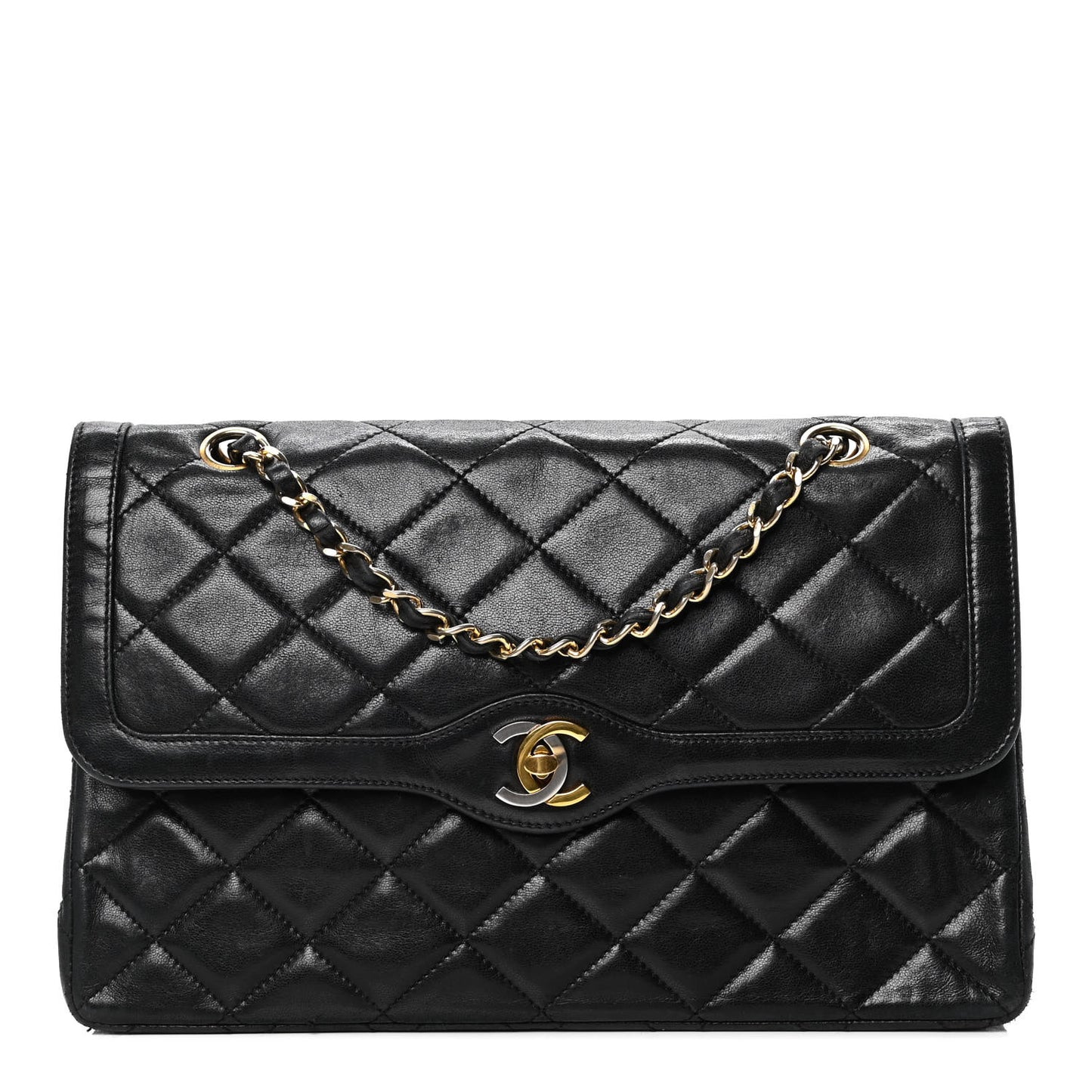 Lambskin Quilted Medium Double Flap Black