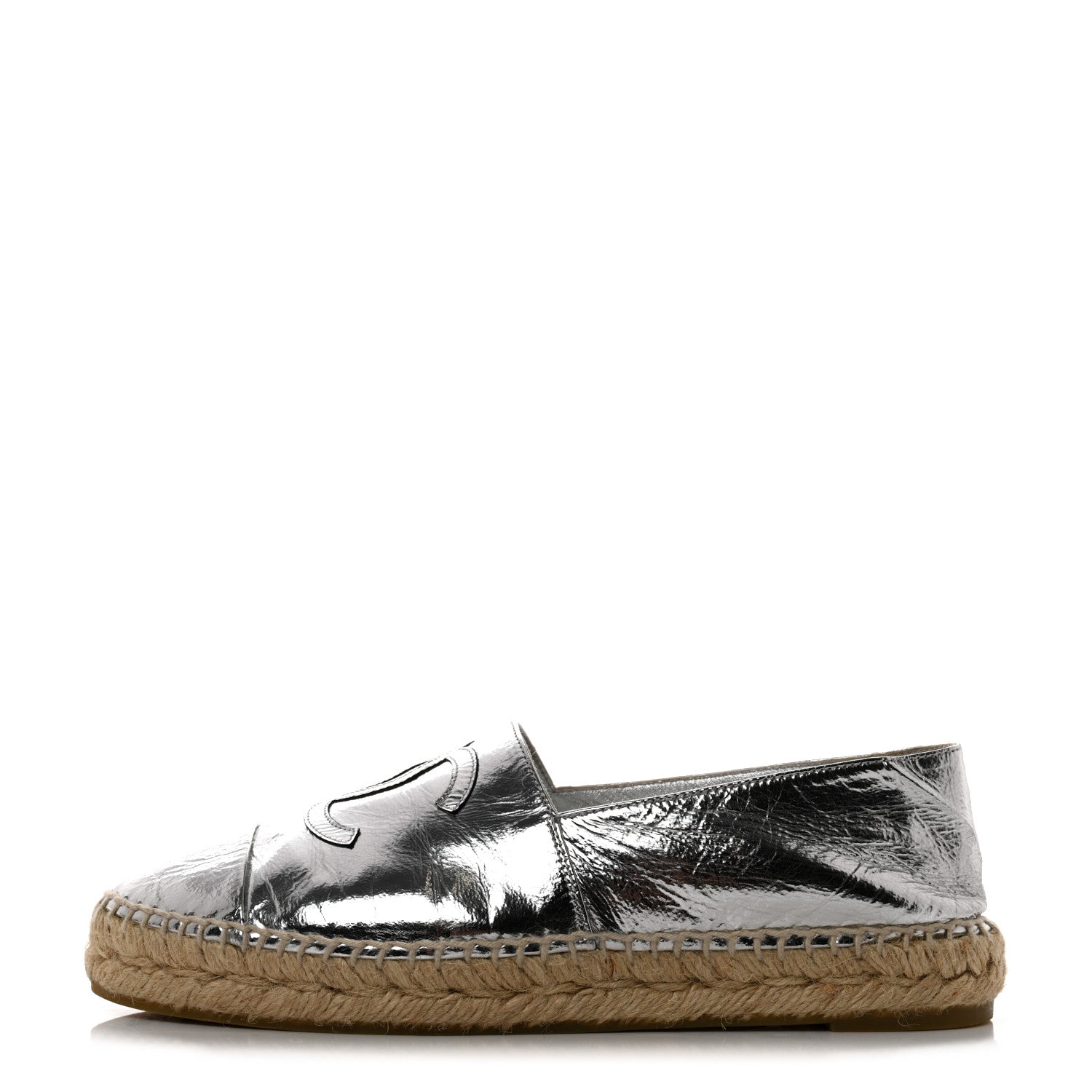 Chanel Laminated Goatskin CC Espadrilles 38 Silver 1 of 9