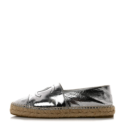 Chanel Laminated Goatskin CC Espadrilles 38 Silver 1 of 9