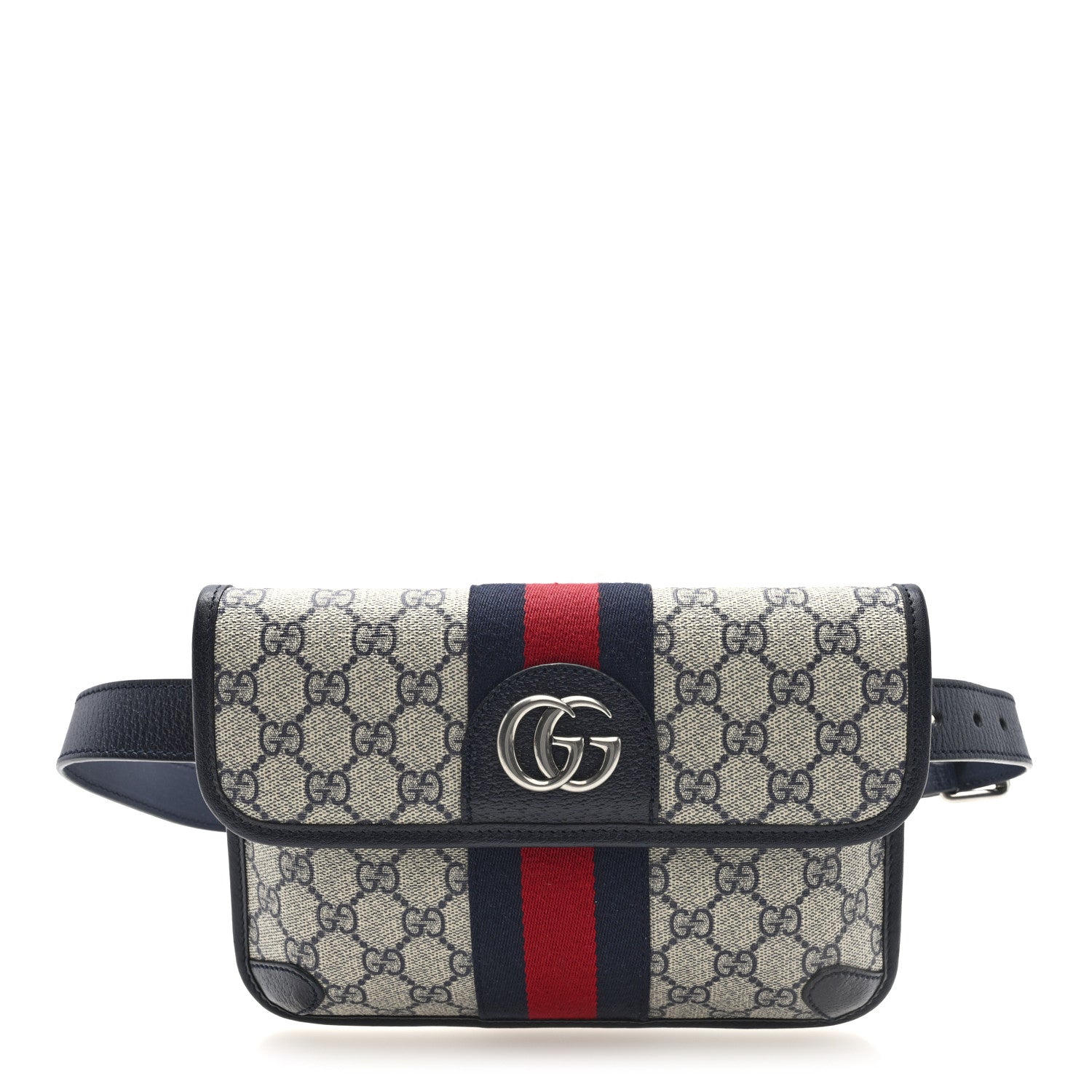 Gucci GG Supreme Monogram Web Small Ophidia Belt Bag 90 36 Beige Navy 1 of 10