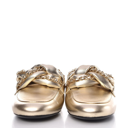 Chanel Metallic Lambskin Chain Braided Mules 41 Light Gold 2 of 10
