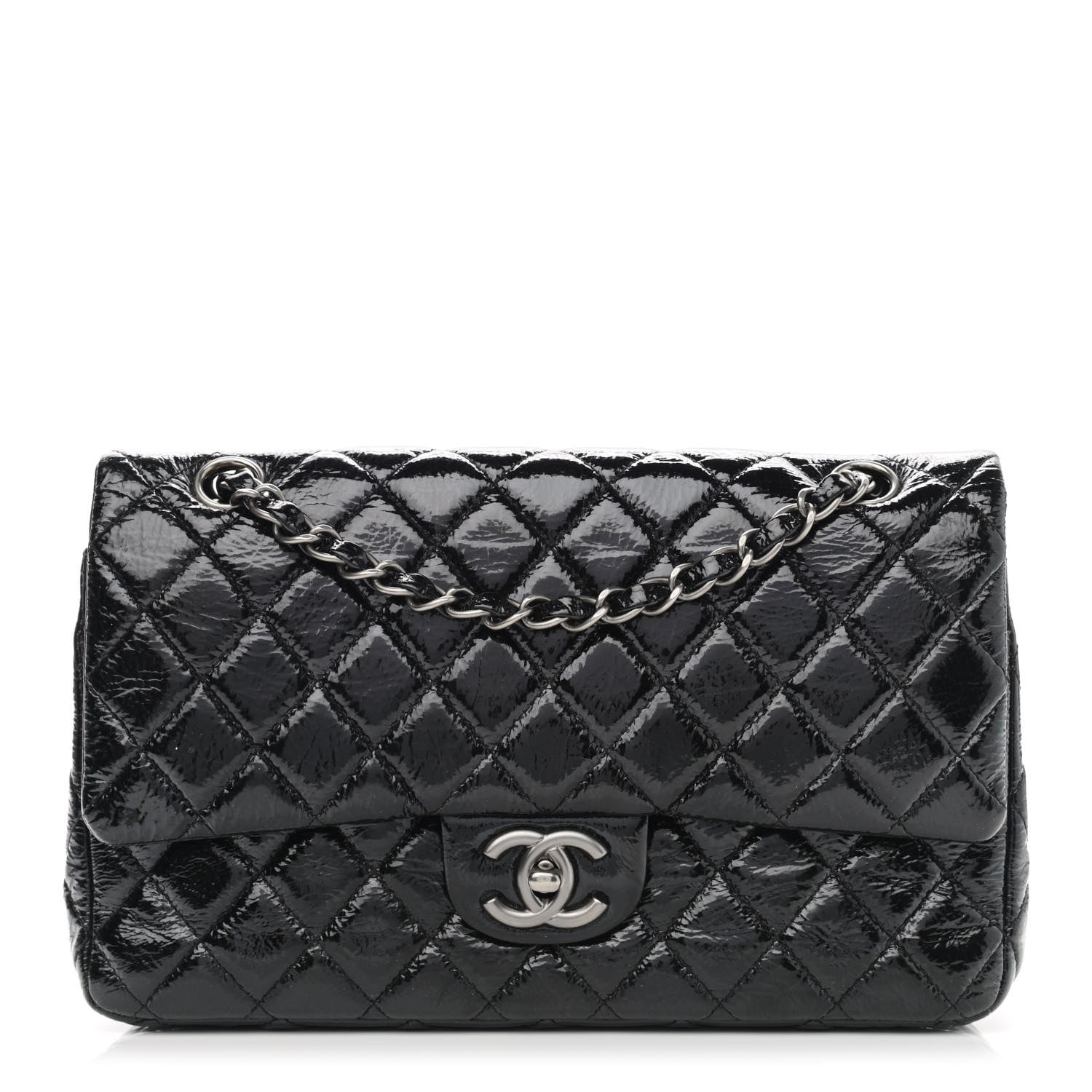 Chanel Distressed Patent Quilted Medium Double Flap Black 1 of 10