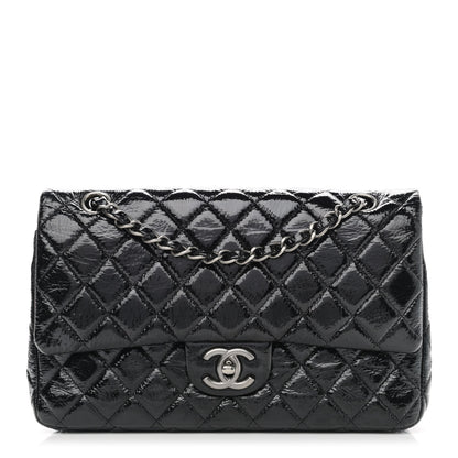 Chanel Distressed Patent Quilted Medium Double Flap Black 1 of 10