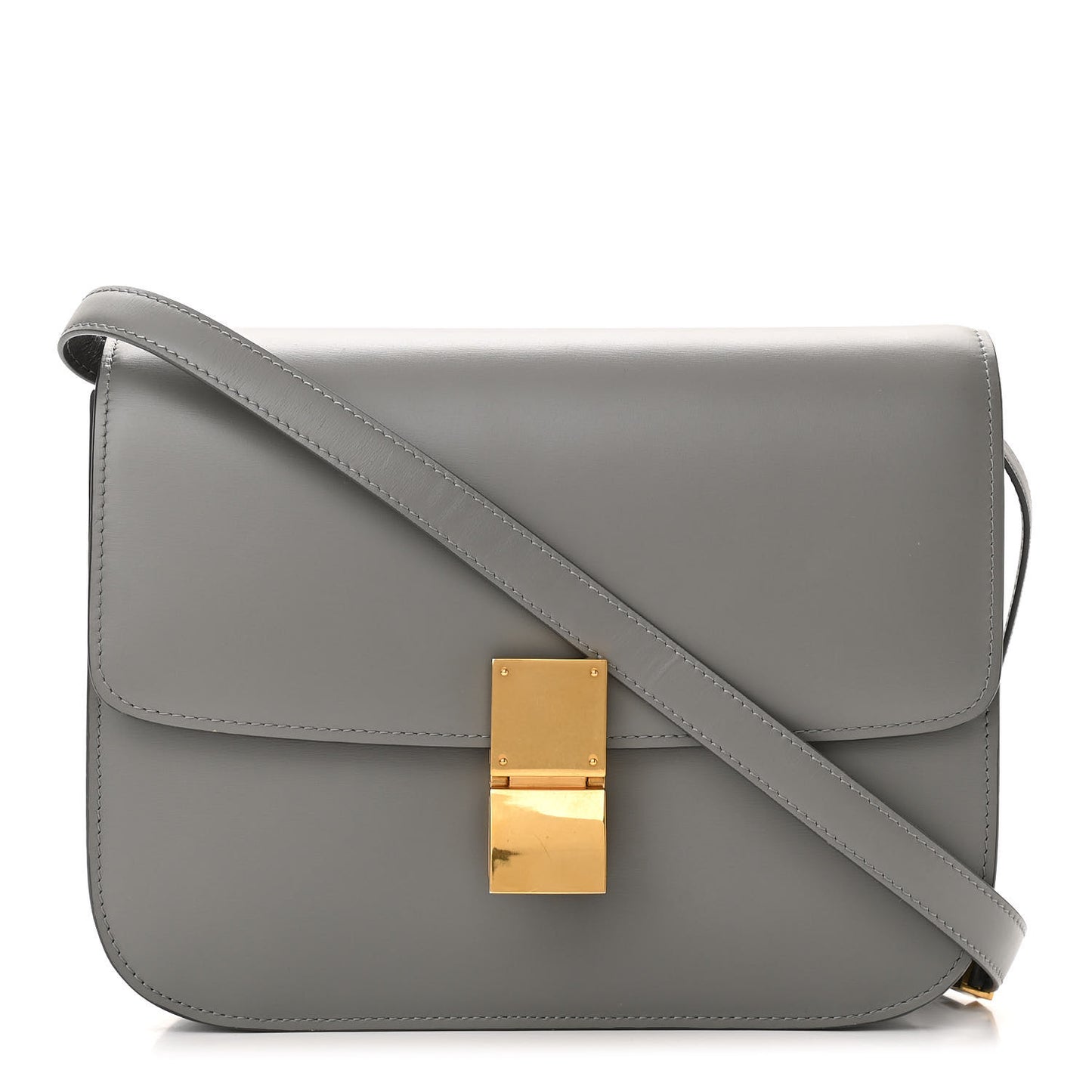 Box Calfskin Medium Classic Box Flap Bag Zinc
