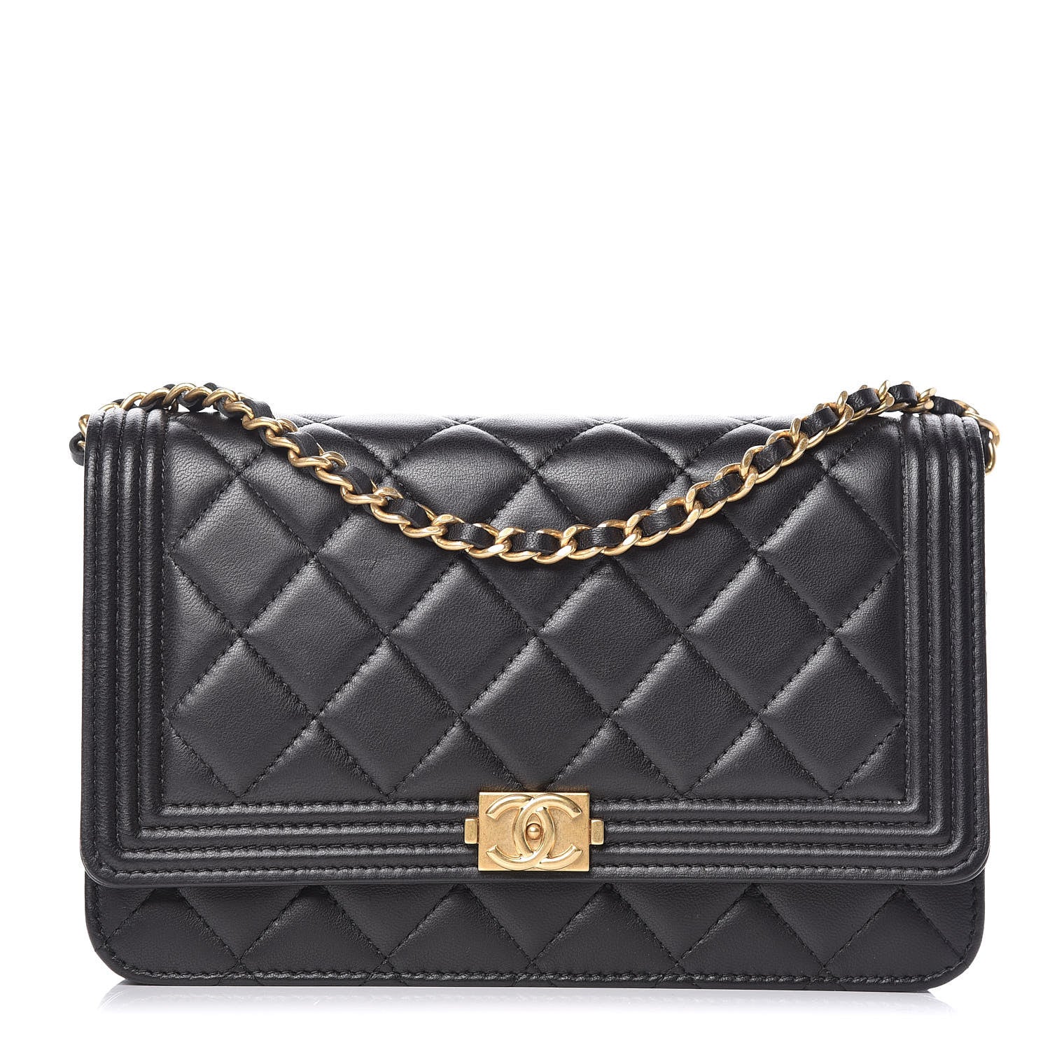 Chanel Lambskin Quilted Boy Wallet On Chain WOC Black 1 of 10