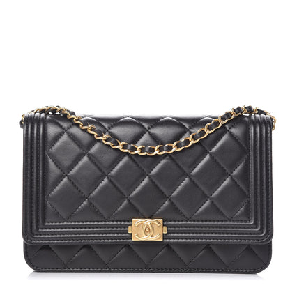 Chanel Lambskin Quilted Boy Wallet On Chain WOC Black 1 of 10