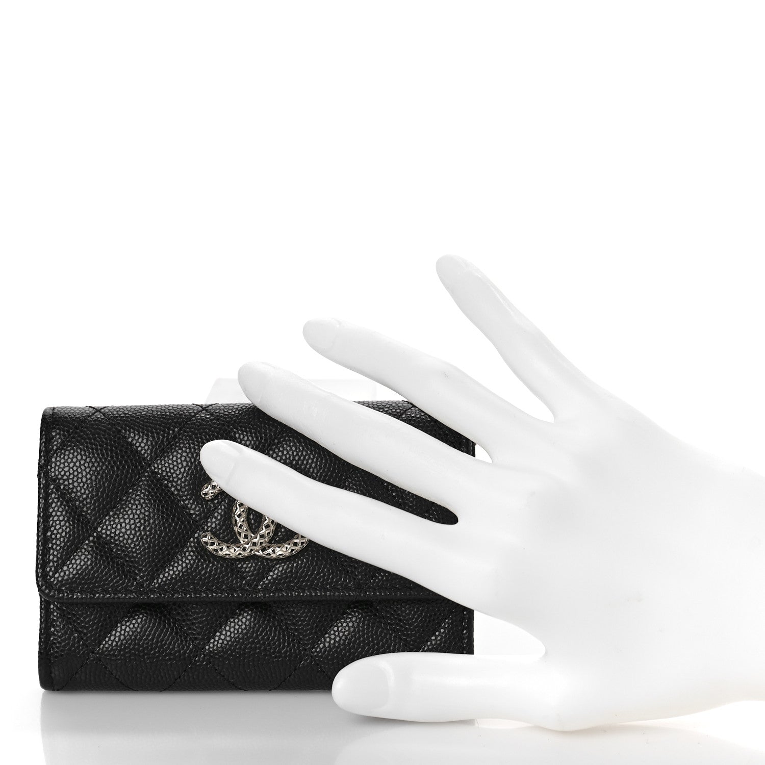 Chanel Caviar Metal Perforated Quilted CC Flap Card Holder Black 2 of 10