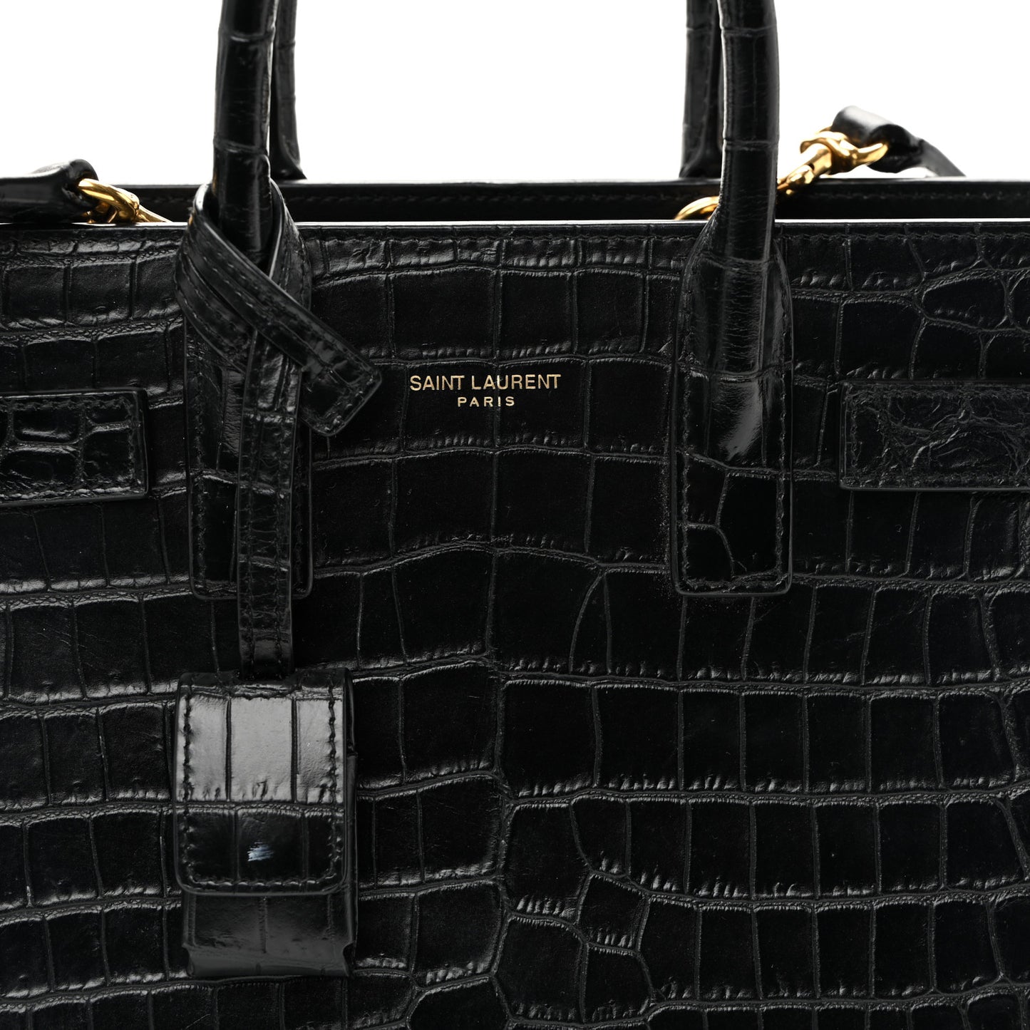 Calfskin Crocodile Embossed Nano Sac De Jour Black