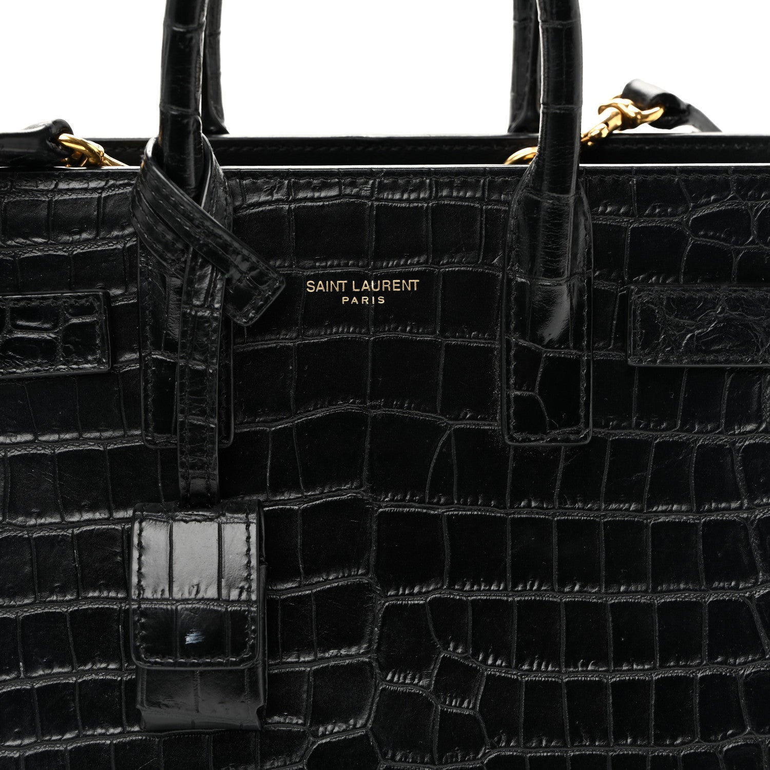 Saint Laurent Calfskin Crocodile Embossed Nano Sac De Jour Black 8 of 10