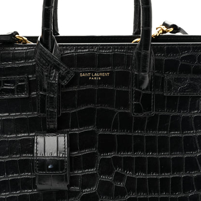 Saint Laurent Calfskin Crocodile Embossed Nano Sac De Jour Black 8 of 10