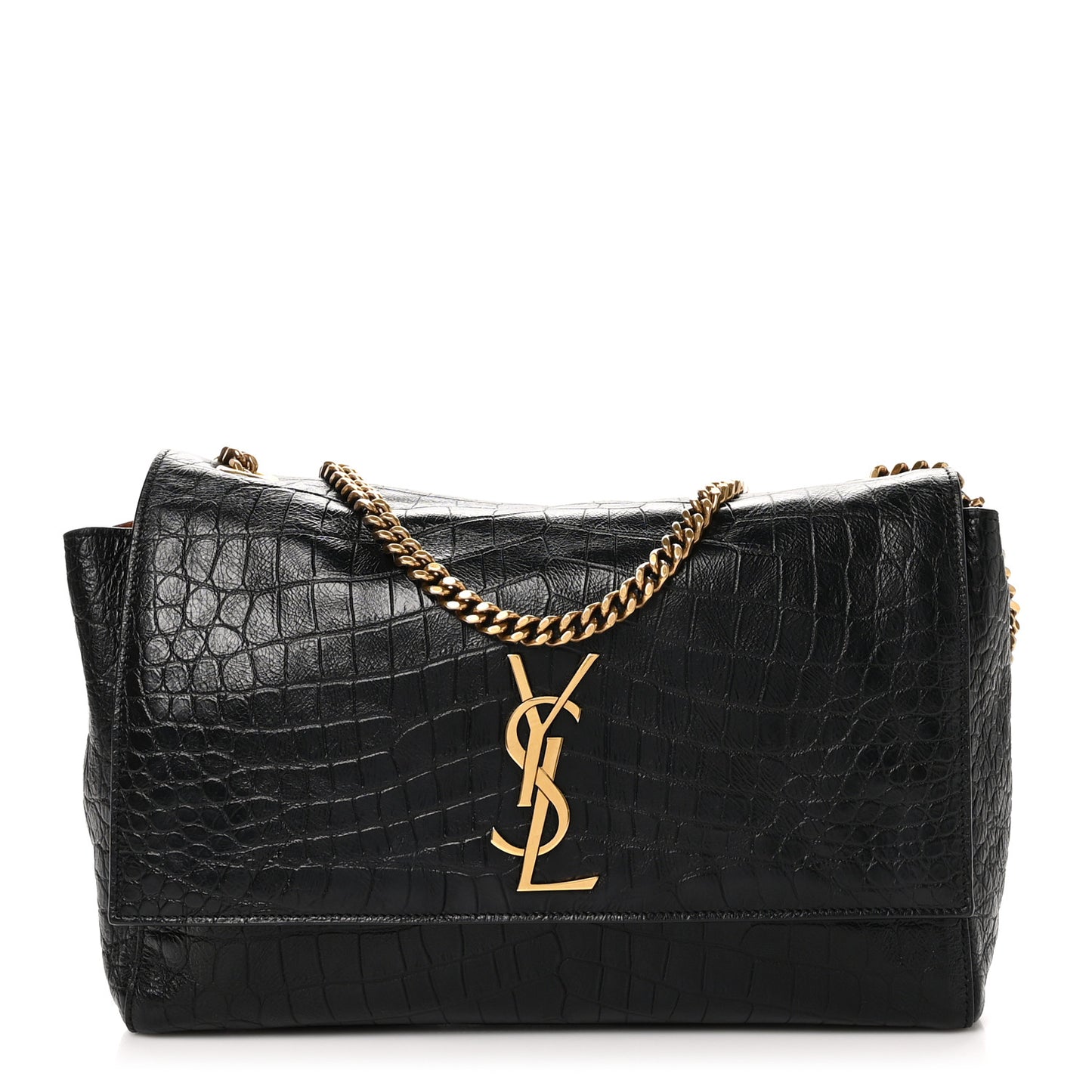 Calfskin Crocodile Embossed Suede Medium Reversible Monogram Kate Satchel Military Taupe