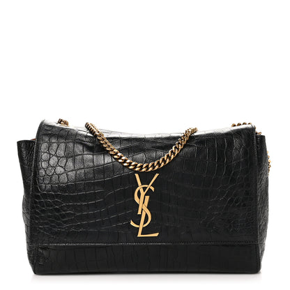 Saint Laurent Calfskin Crocodile Embossed Suede Medium Reversible Monogram Kate Satchel Military Taupe 1 of 11