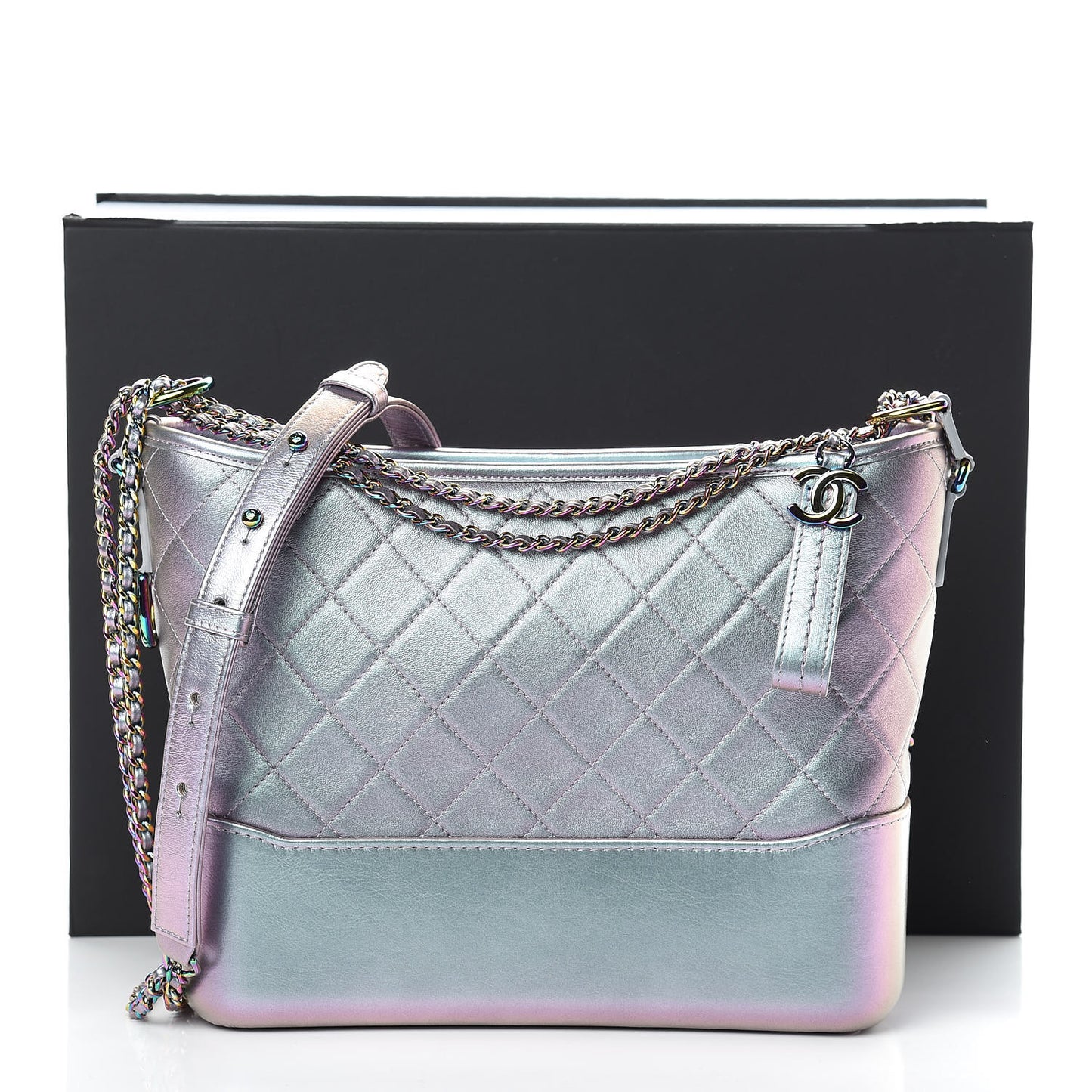 Iridescent Lambskin Calfskin Quilted Medium Gabrielle Hobo Light Purple