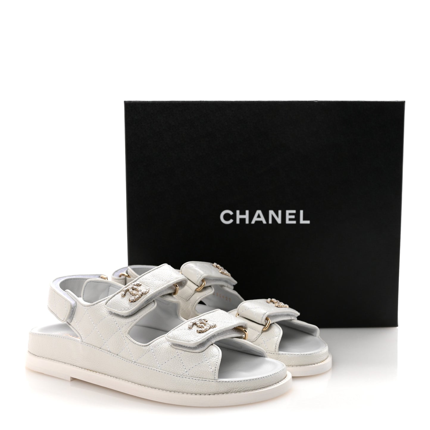 Grained Calfskin Velcro Dad Sandals 36.5 White