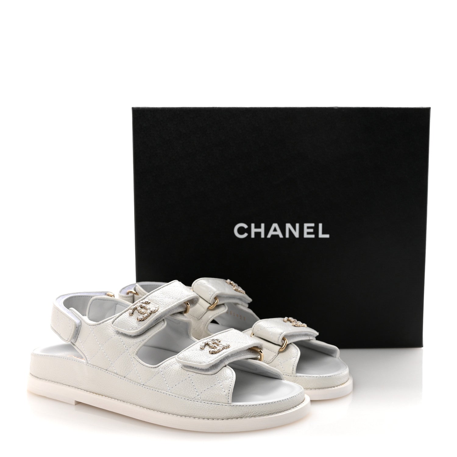 Chanel Grained Calfskin Velcro Dad Sandals 36.5 White 10 of 10