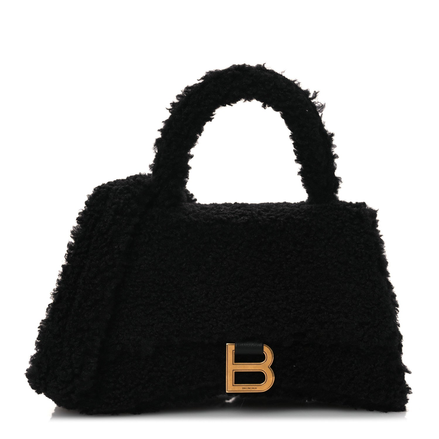 Balenciaga Curly Faux Shearling Small Hourglass Top Handle Bag  Black 1 of 12