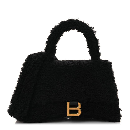 Balenciaga Curly Faux Shearling Small Hourglass Top Handle Bag  Black 1 of 12