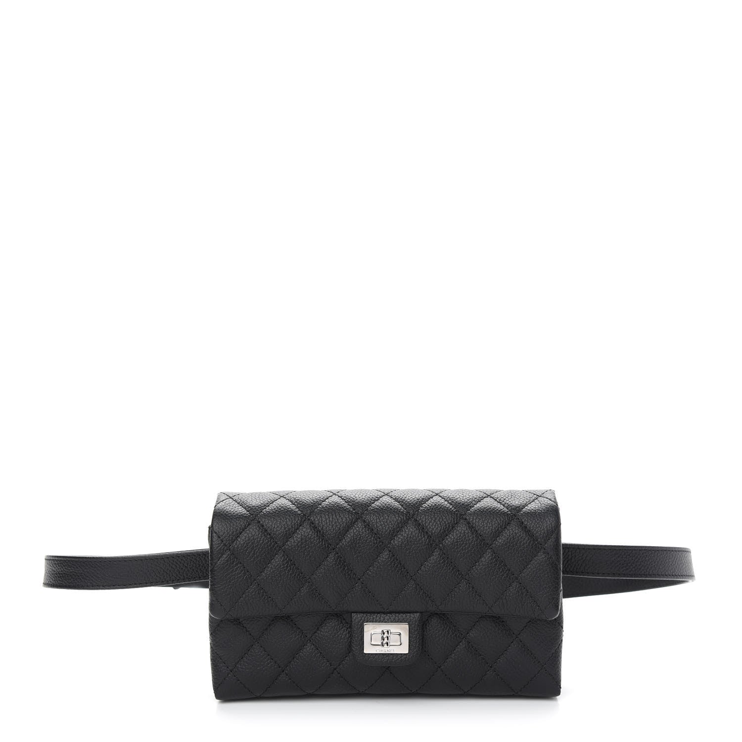 Chanel Grained Calfskin Quilted 2.55 Reissue Flap Belt Bag Clutch Black 1 of 10