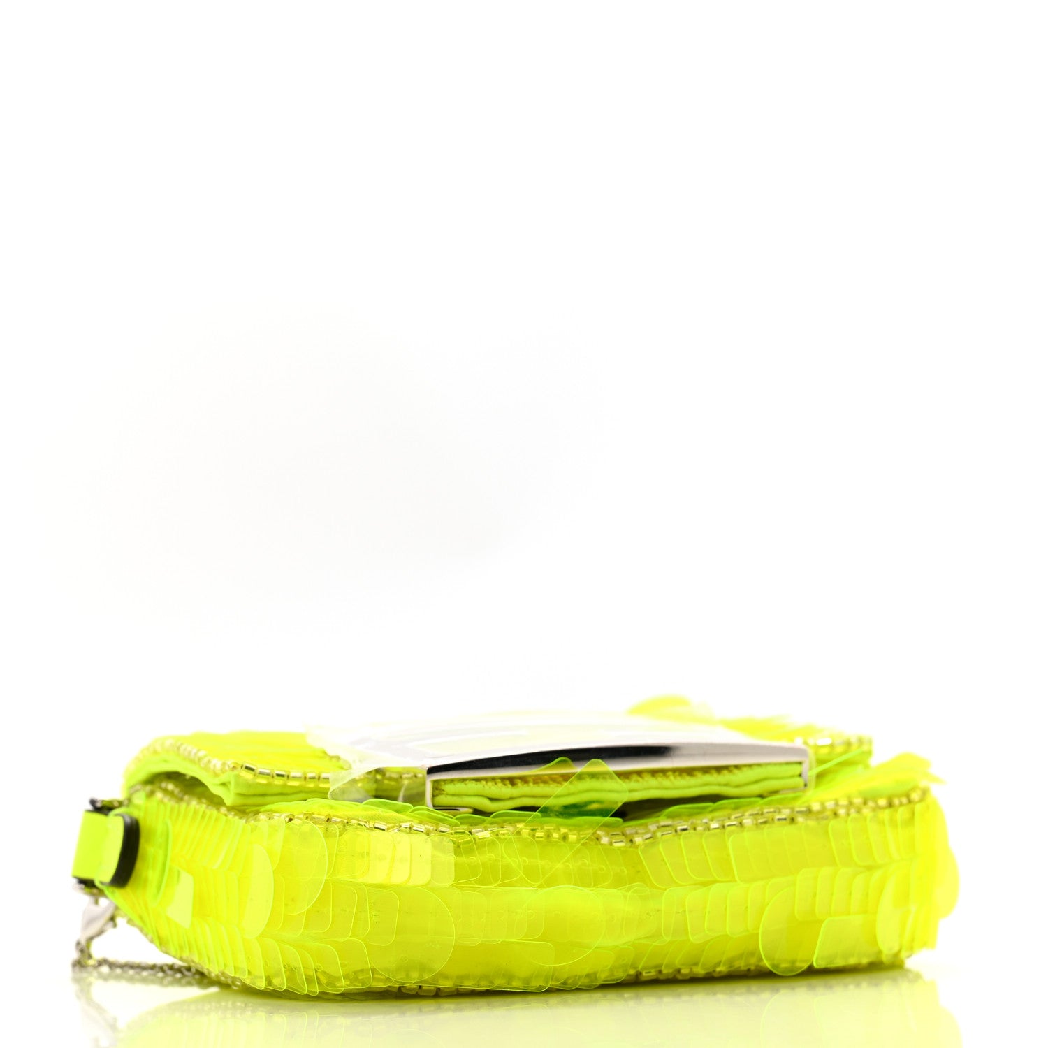 Fendi Transparent Paillettes Vitello King Nano Maxi Buckle Baguette Charm Yellow Fluo 4 of 11