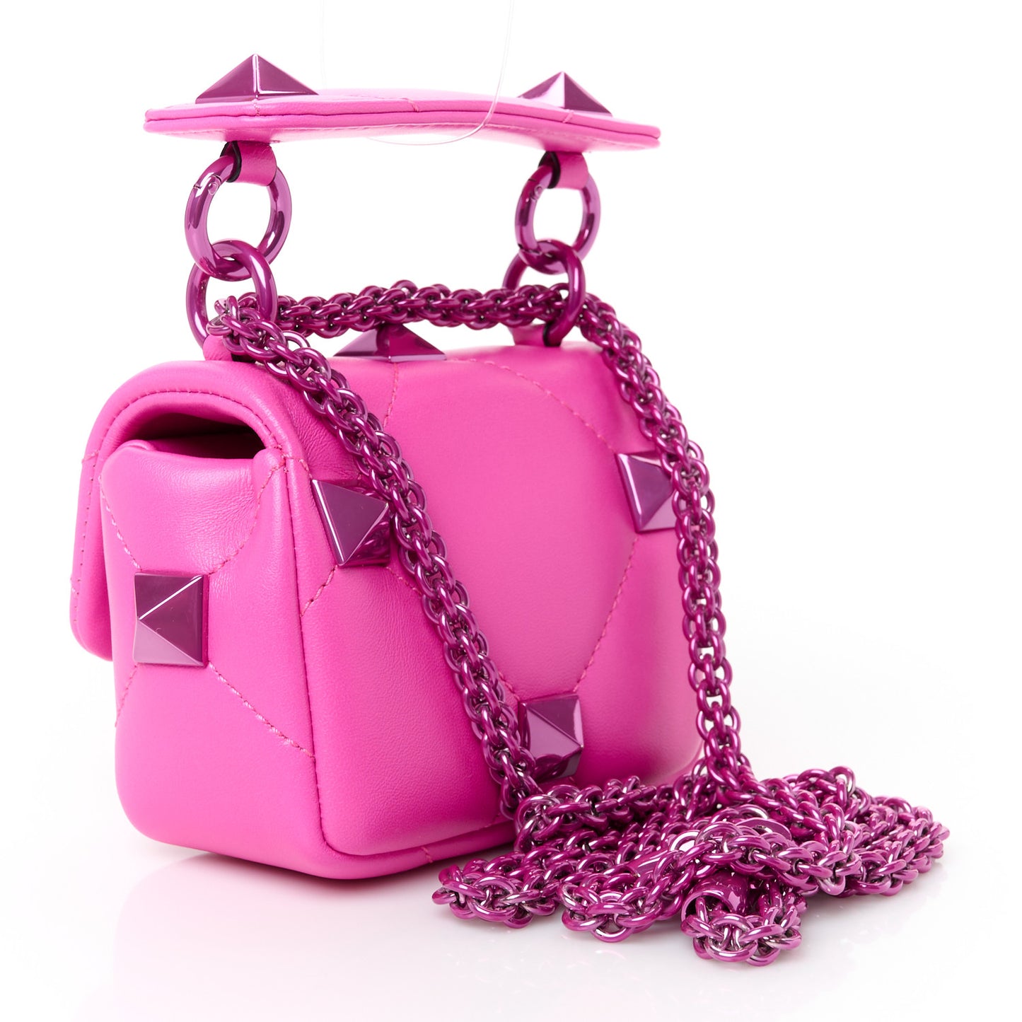 Nappa Lacquer Monochrome Mini Roman Stud Shoulder Bag Pink PP