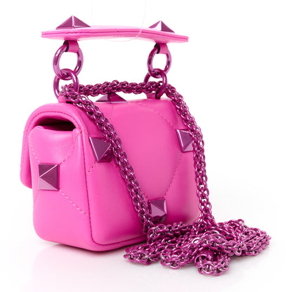 Valentino Garavani Nappa Lacquer Monochrome Mini Roman Stud Shoulder Bag Pink PP 3 of 10