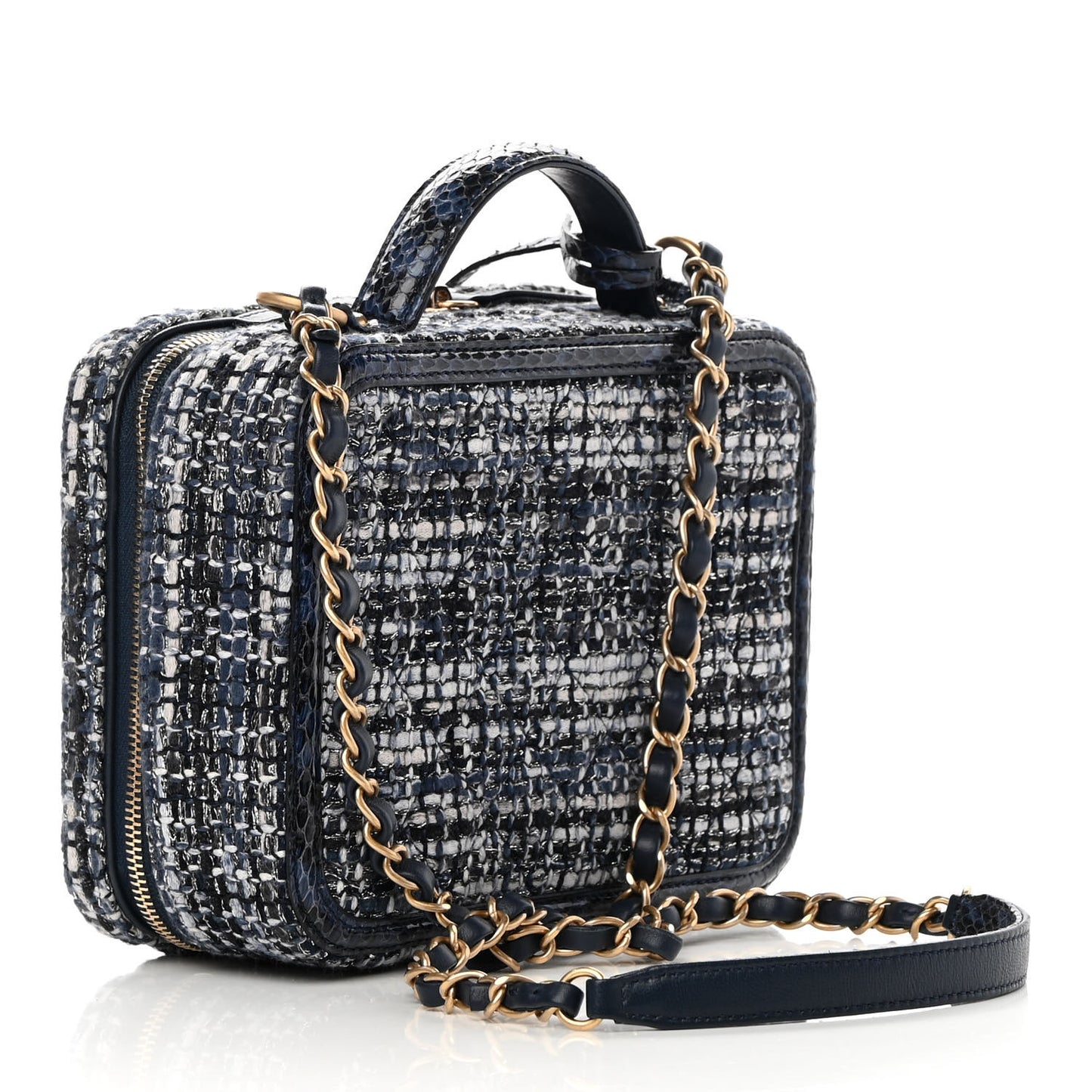 Tweed Snakeskin Quilted Medium CC Filigree Vanity Case Dark Navy