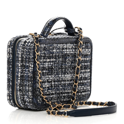 Chanel Tweed Snakeskin Quilted Medium CC Filigree Vanity Case Dark Navy 3 of 11