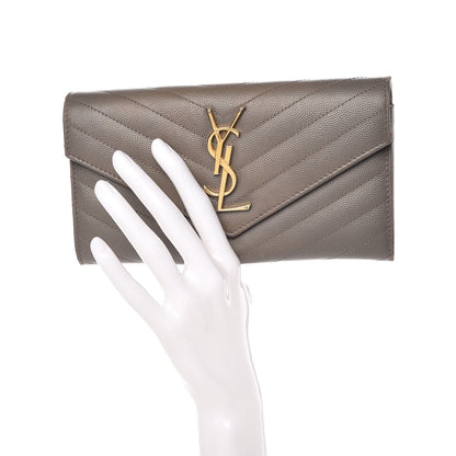 Saint Laurent Grain De Poudre Matelasse Monogram Flap Wallet Fog 2 of 12