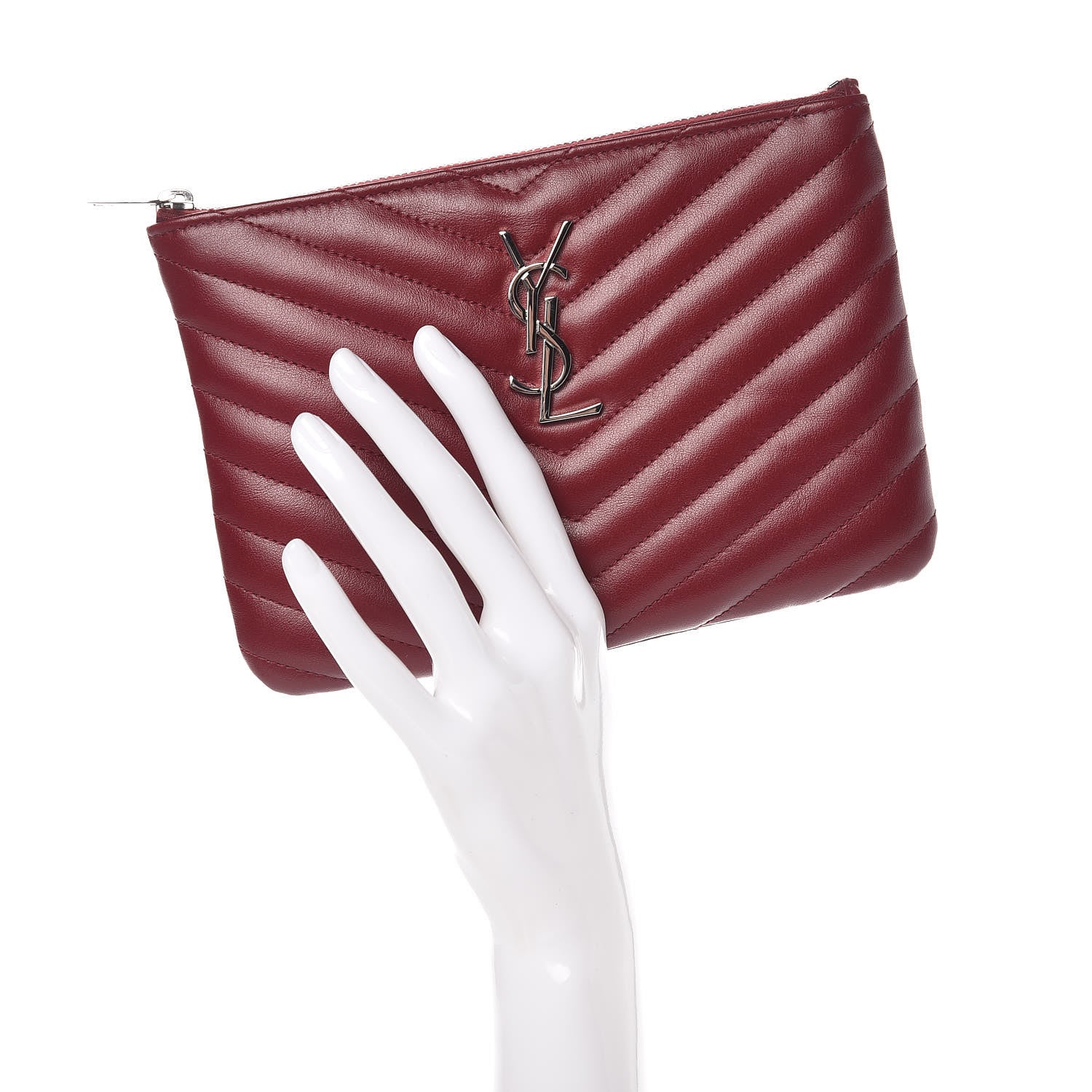 Saint Laurent Calfskin Matelasse Chevron Monogram Pouch Palissandre 2 of 7