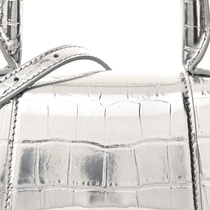 Balenciaga Metallic Calfskin Crocodile Embossed Crystal Hourglass Top Handle Bag XS Silver 8 of 11