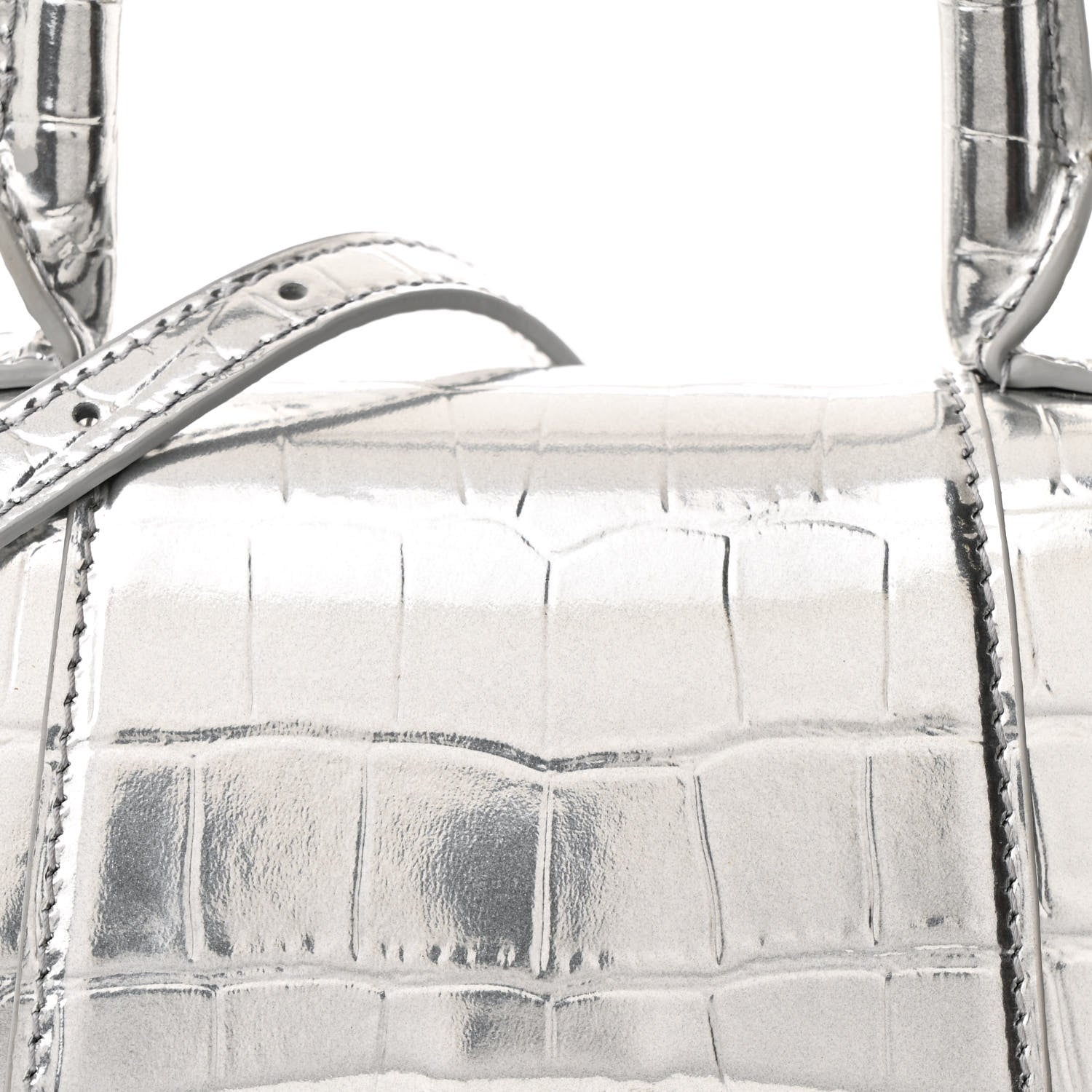 Balenciaga Metallic Calfskin Crocodile Embossed Crystal Hourglass Top Handle Bag XS Silver 8 of 11