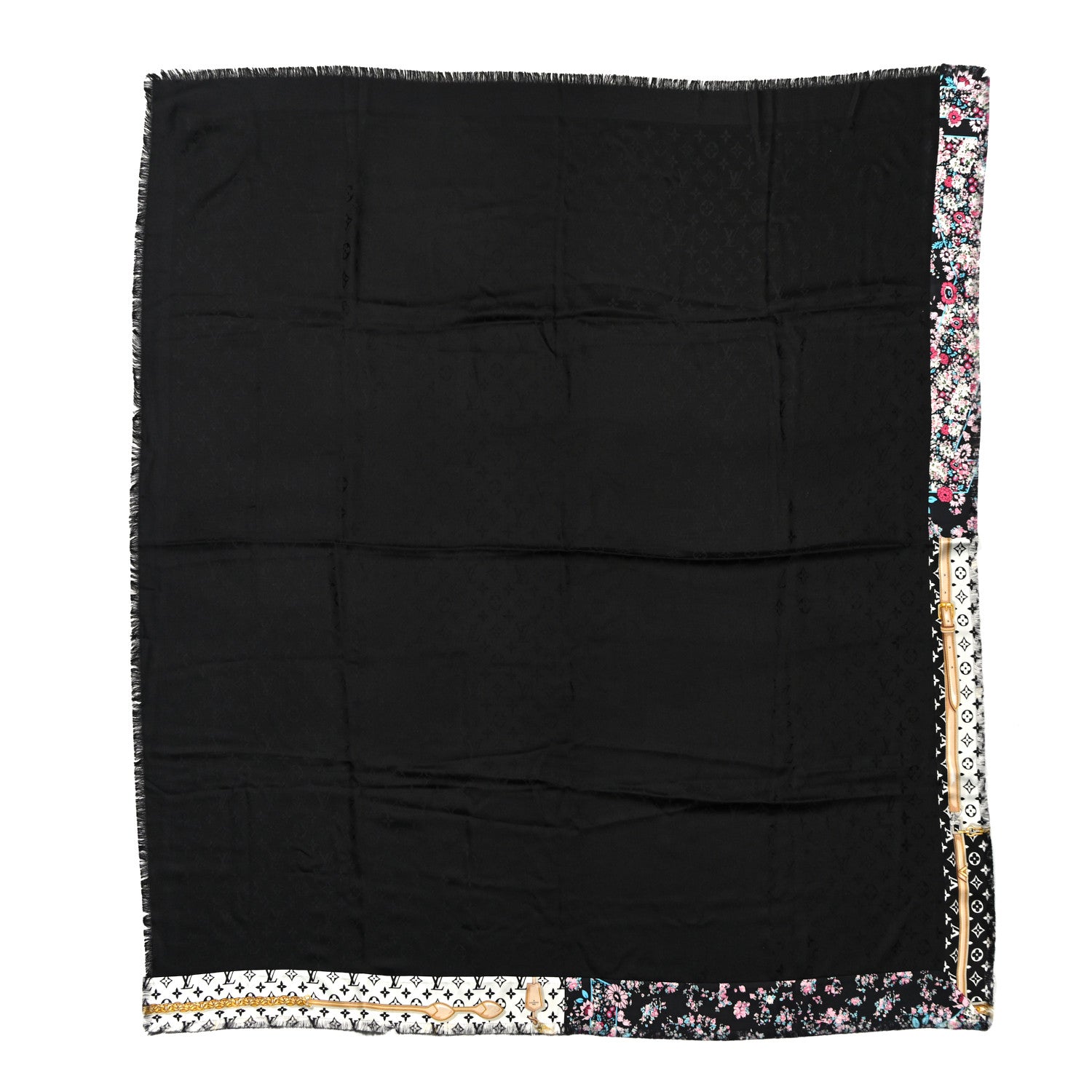 Louis Vuitton Silk Wool Monogram Confidential Garden Shawl Black Multicolor 1 of 4