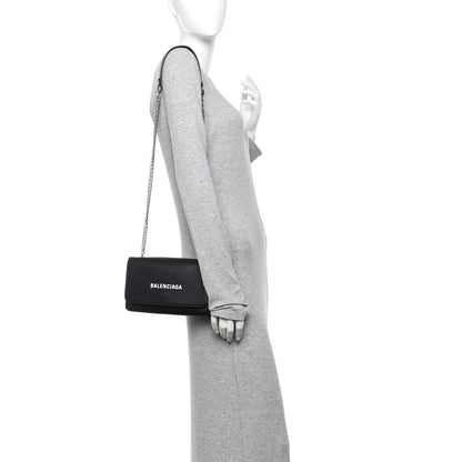 Balenciaga Pebbled Calfskin Logo Everyday Flap Chain Wallet Black 2 of 14