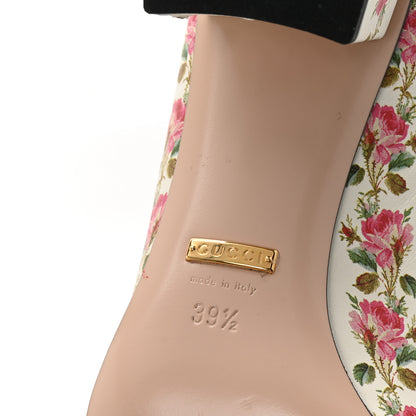 Gucci Calfskin Rose Print GG Marmont Fringe 50mm Loafer Pumps 39.5 Ivory Multicolor 7 of 10