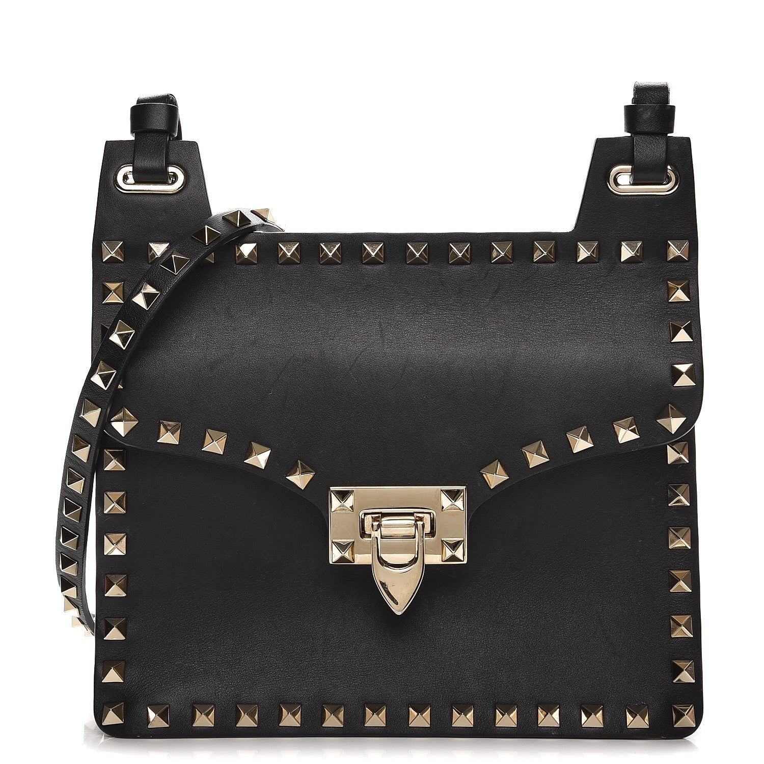 Valentino Garavani Calfskin Rockstud Crossbody Messenger Bag Black 1 of 8