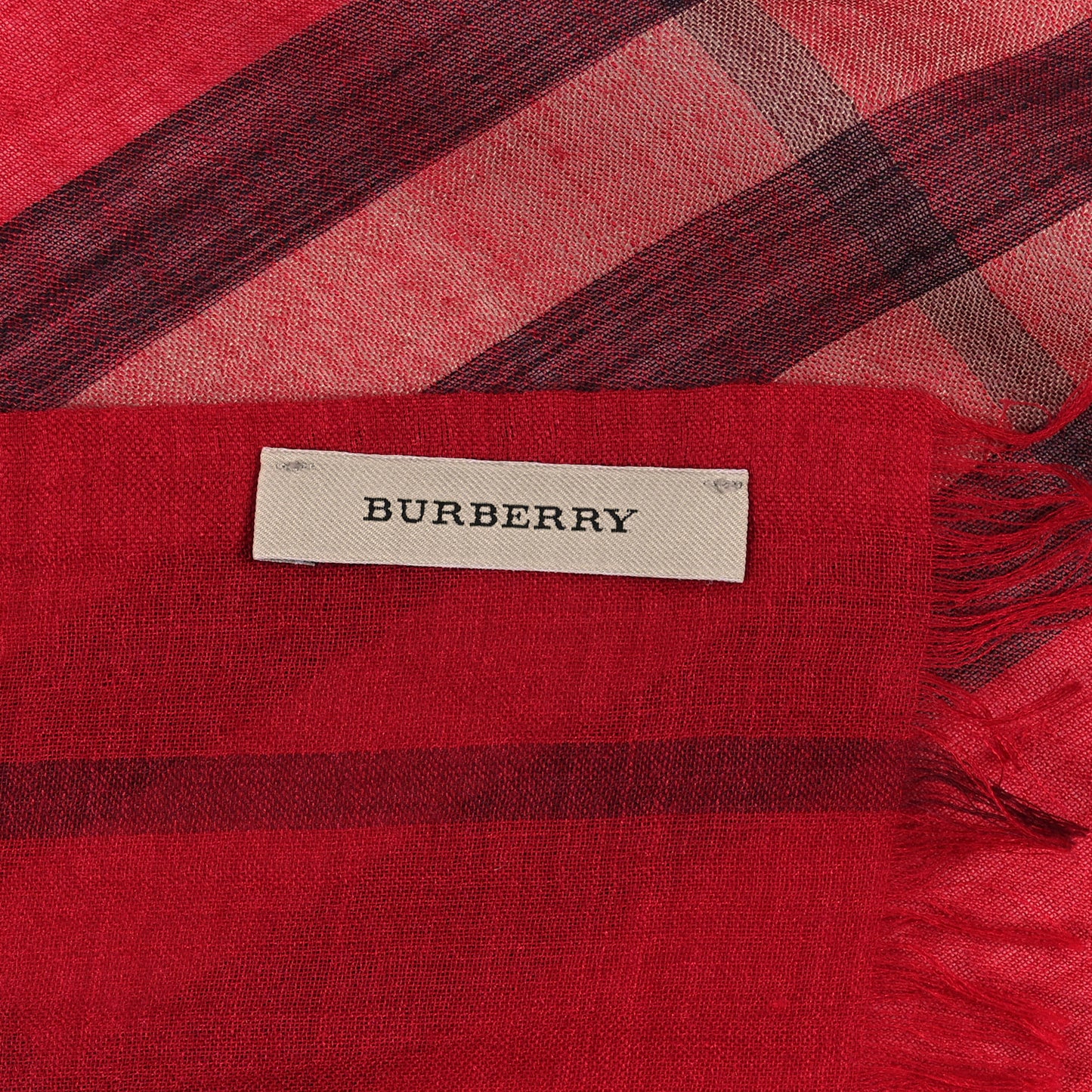 Wool Silk House Check Lightweight Scarf Red