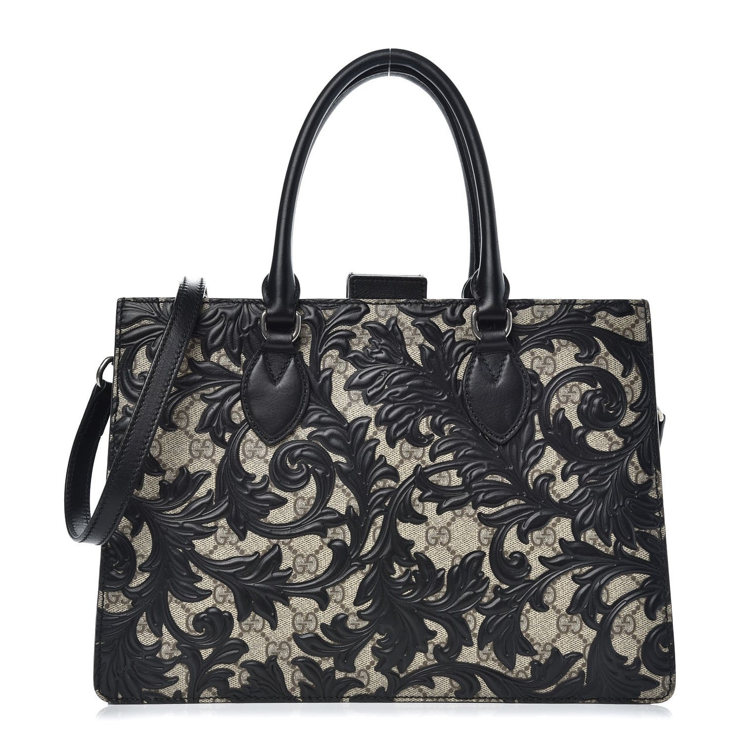 GG Supreme Monogram Arabesque Small Top Handle Bag Beige Black