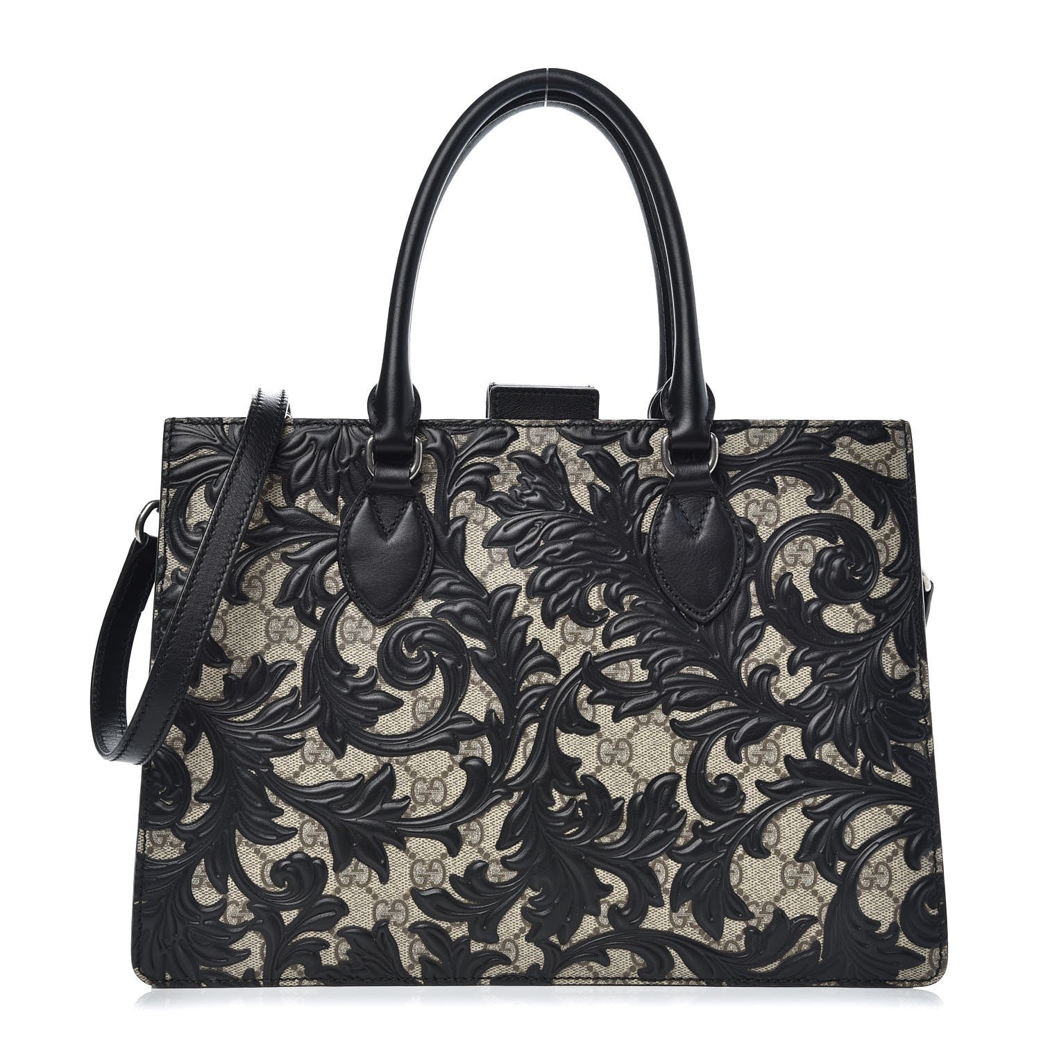 Gucci GG Supreme Monogram Arabesque Small Top Handle Bag Beige Black 1 of 10