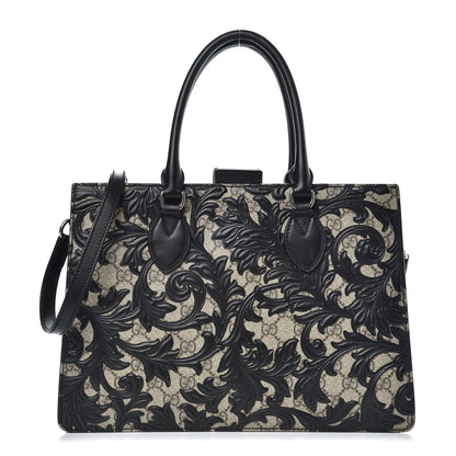 Gucci GG Supreme Monogram Arabesque Small Top Handle Bag Beige Black 1 of 10