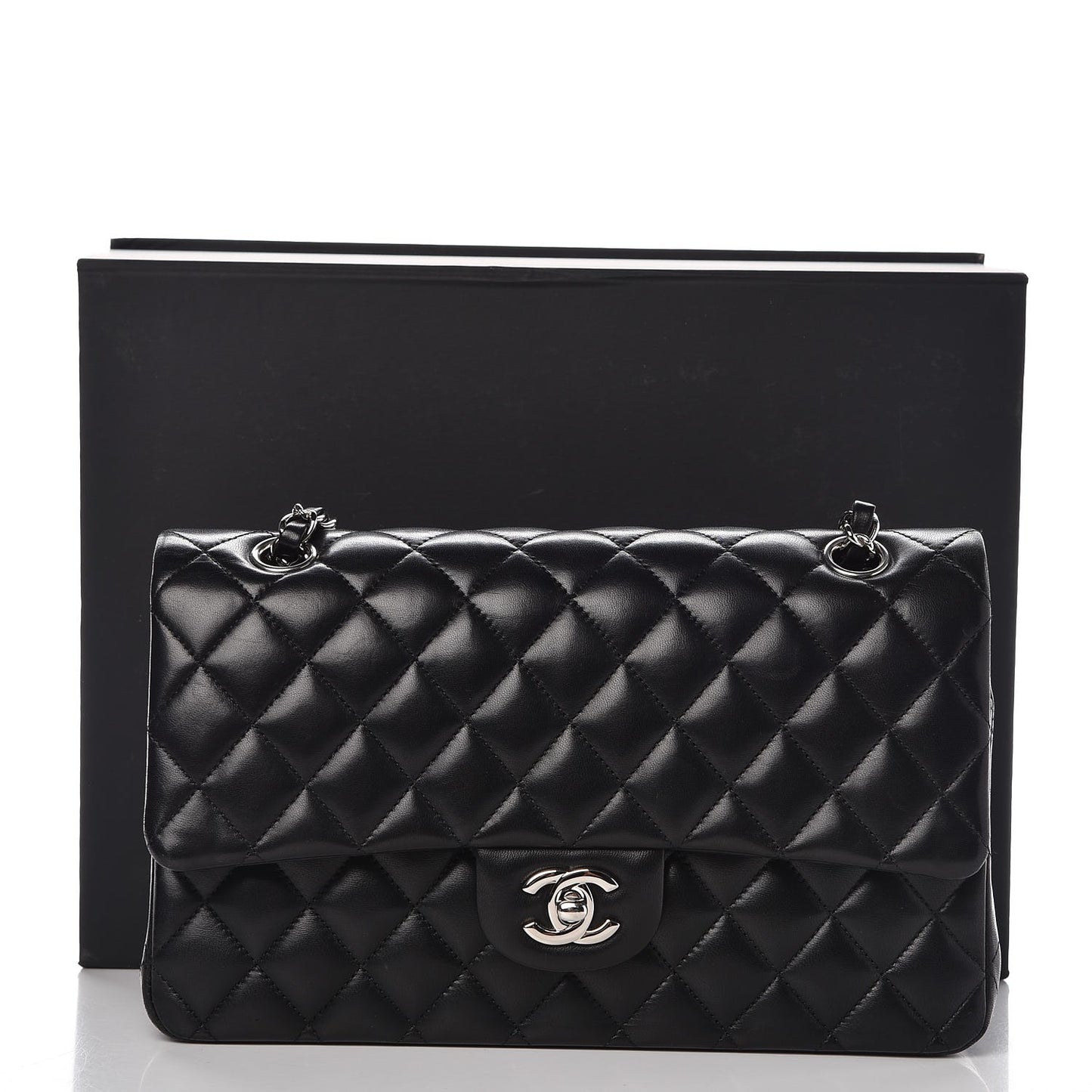 Lambskin Quilted Medium Double Flap Black