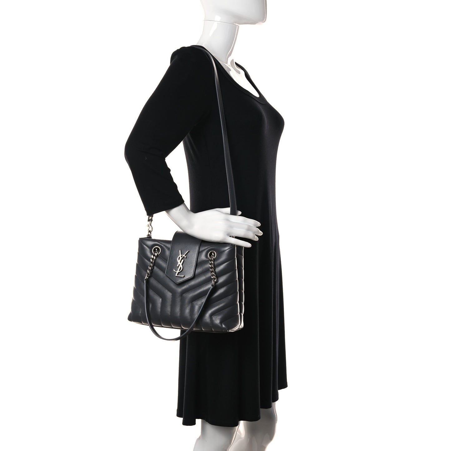 Calfskin Y Quilted Monogram Small Loulou Shopper Grey