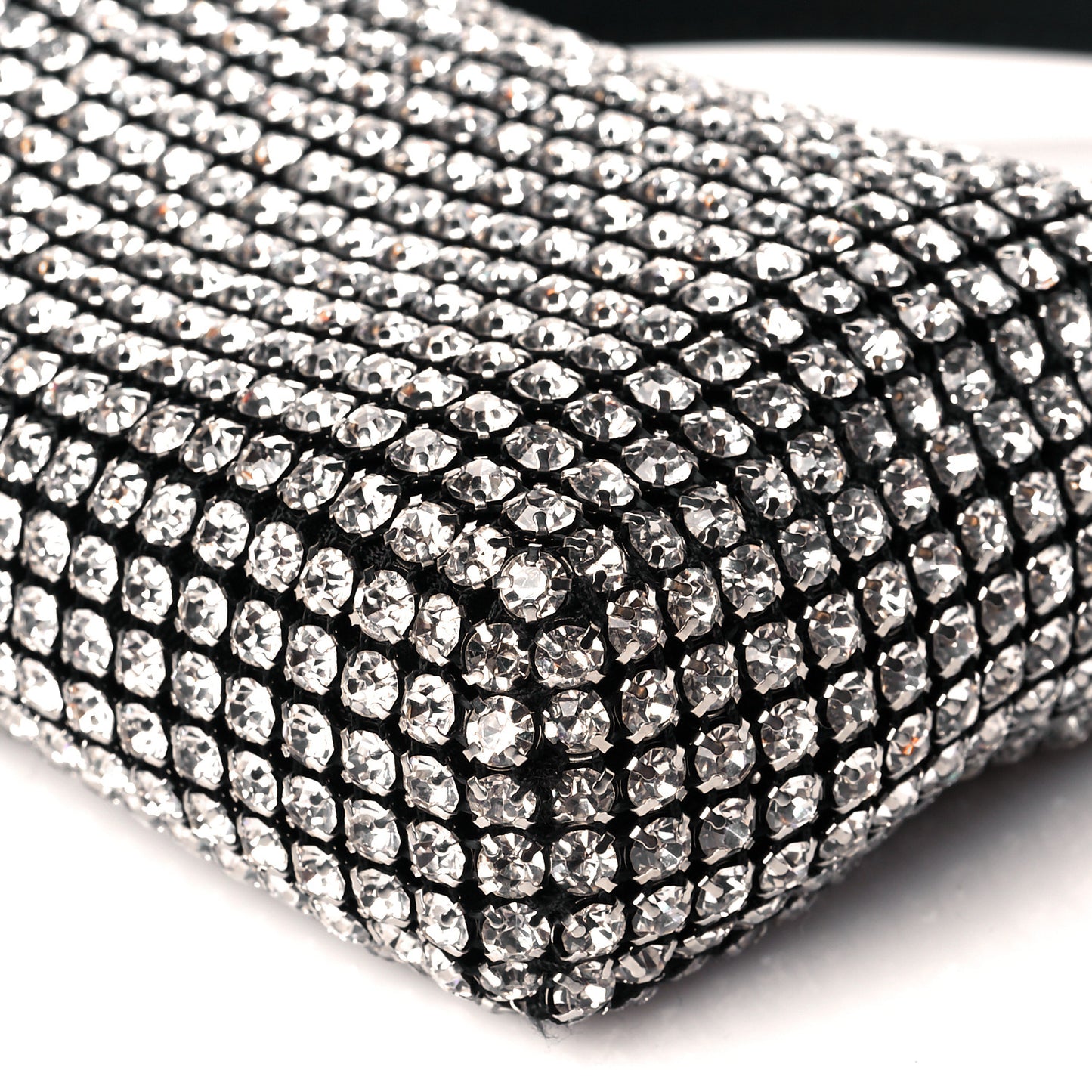 Mesh Crystal Rhinestone Mini Heiress Pouch Black Silver