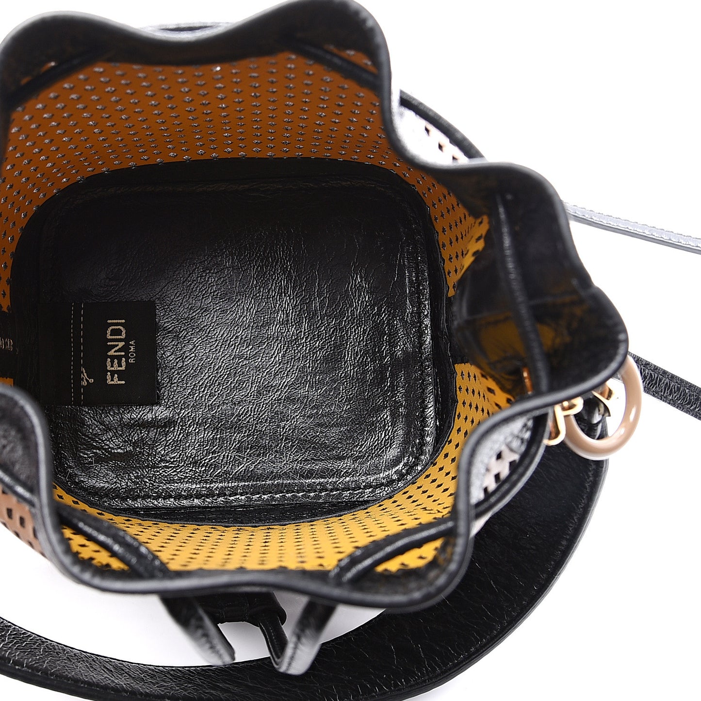Vitello Liberty Glossy Lambskin F is Fendi Perforated Mini Mon Tresor Bucket Bag Sand Mimosa Black