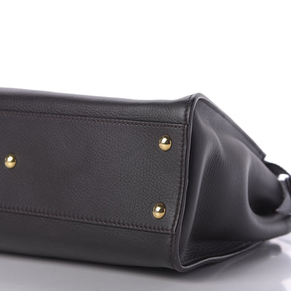 Fendi Vitello Seta Shiny Nappa Medium Peekaboo Iconic Satchel Dark Brown Yellow 9 of 9